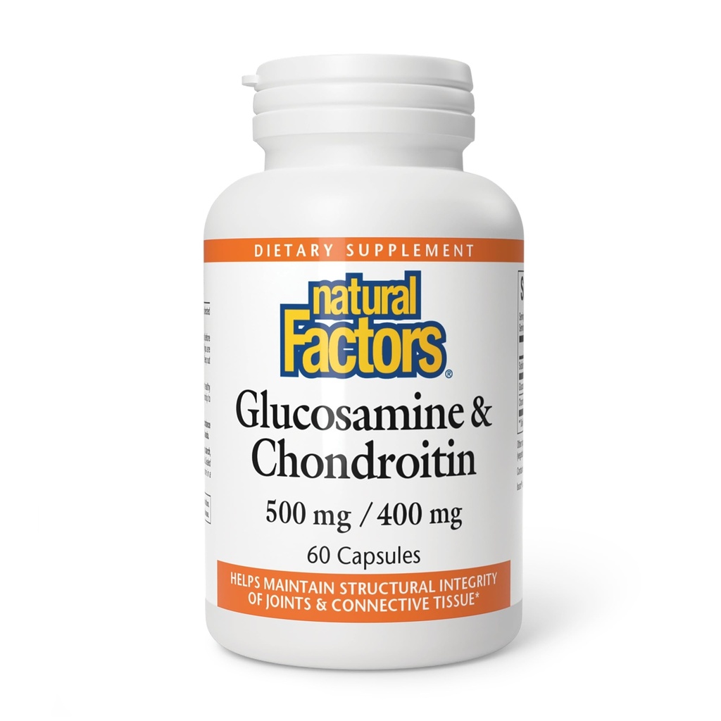 Naturlige faktorer Glucosamin & Chondroitin - Understøtter sunde Joints & Connective Tissue - Non-GMO & Gluten- Free - 60 kapsler (20 Servere)
