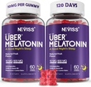 Melatonin Gummies 10mg 20mg til voksne, Melatonin 10 mg per gummy med Ashwagandha, Magnesium Glycinat, GABA, L- theanin, Valerian Root & Lemon Balm, Rest Support, Grape Flavor, 2- Pack
