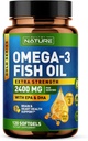 Built by Nature Omega 3 Fish Oil Soft Gels - 2400 mg Fish Oil, 1440 mg Omega 3, 864 mg EPA, 576 mg DHA - Extra Strength Brain & Heart Health Support Supplement - 120 Softgels
