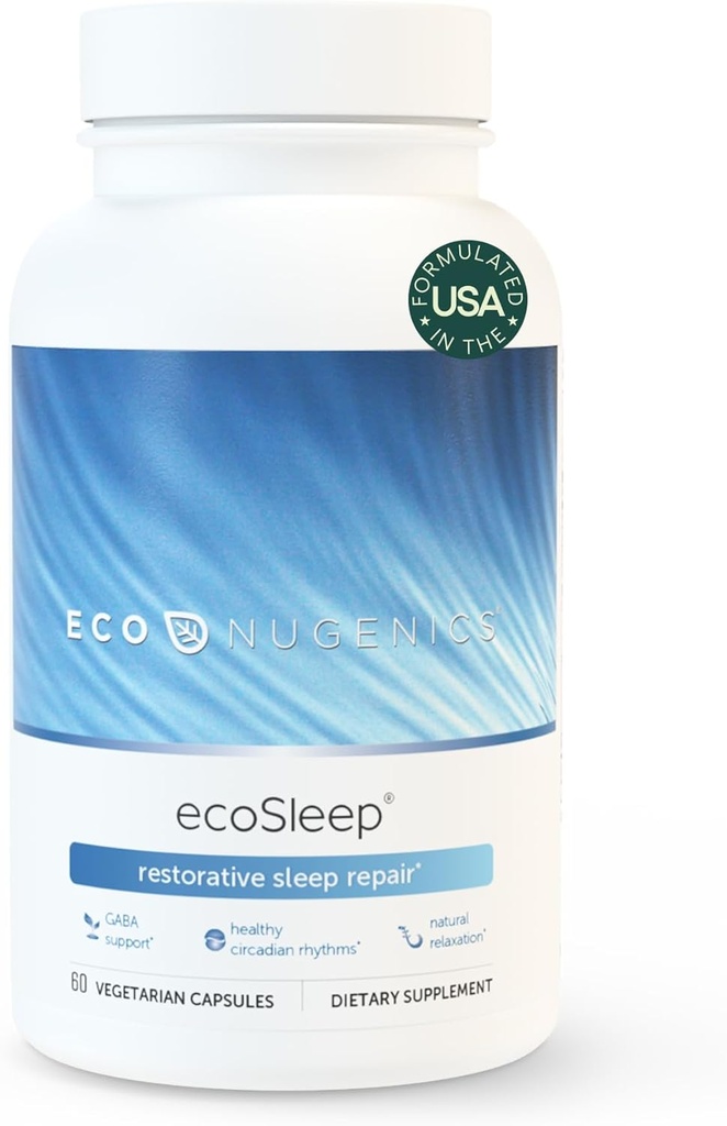 EcoNugenics ecoSleep: Sleep Aid med GABA Support Blend, Magnesium, L- Theanine, Niacin - Hjælper med at fremme dyb søvn, sunde circadian rhythms, afspænding, rolig - supplement til voksne, 60 kapsler