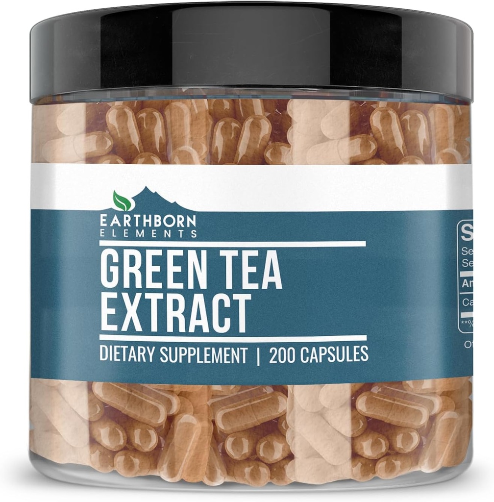 Earthborn Elements Green Tea Extract 200 Kapsler, Pure & Ufortyndet, Ingen tilsætningsstoffer
