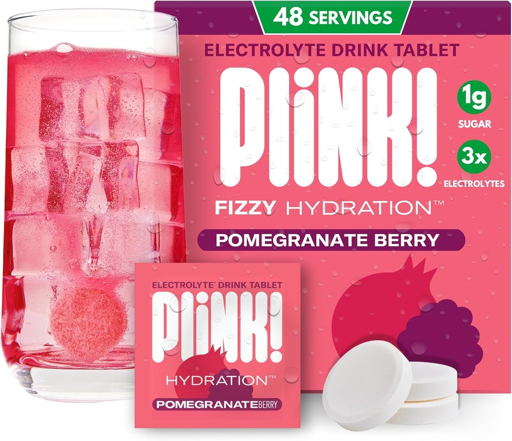 Plink! Fizzy Electrolyte Tablets for adult & Kids - Pomegranate Berry, 48ct - Familie - Friendly Daily Hydration - Low Sugar, Vegan, Keto Friendly, Non- GMO