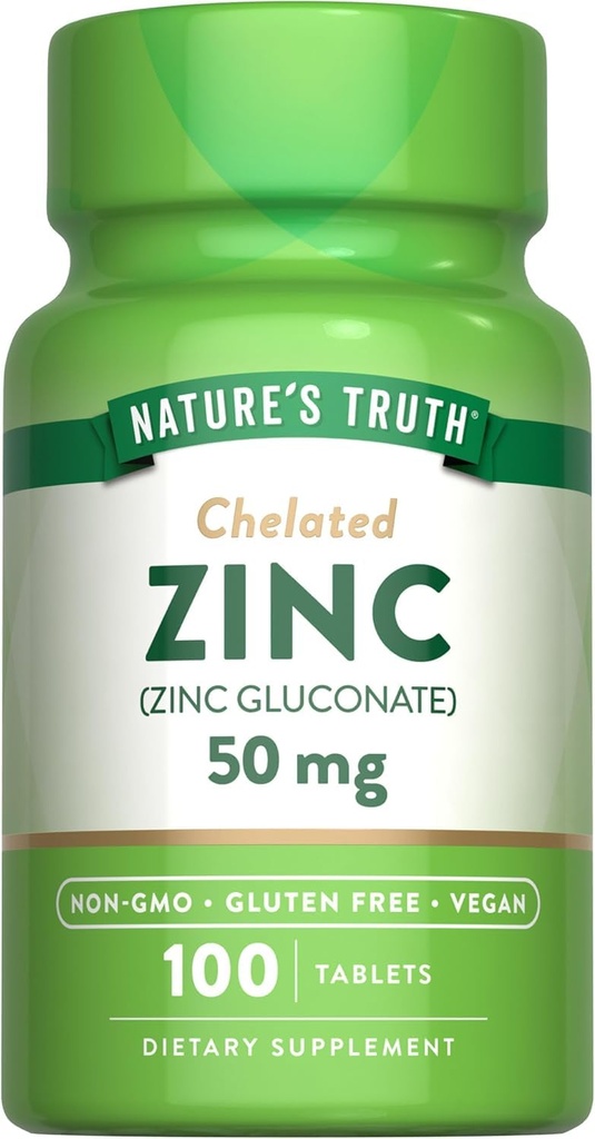 Nature 's Truth Chelated Zink 50 mg Tablets - 100 ct, Pack of 2