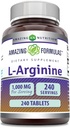 Amazing Formulas L-Arginine 1000mg Tablets | Amino Acid Supplement for Women & Men | Non-GMO | Gluten Free | Made in USA (240 Count)