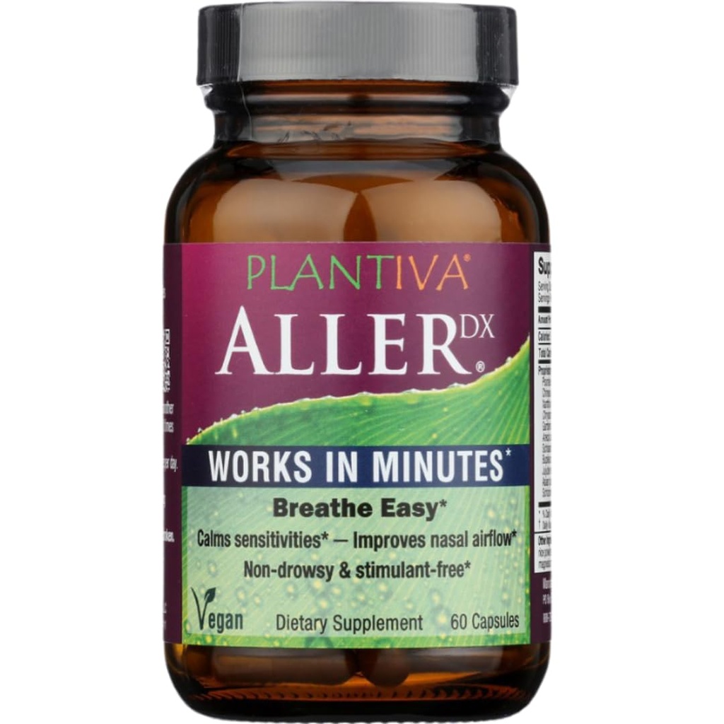 AllerDx Natural Herbal Seasonal Support - Non- Drowsy, Stimulant Free, Fast- Active Respiratory Support - 60 kapsler