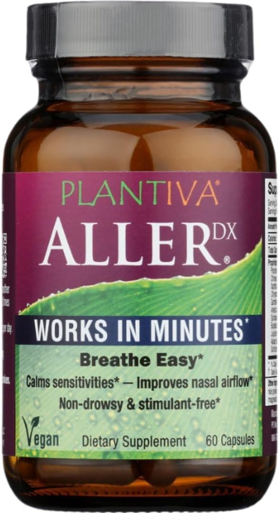 AllerDx Natural Herbal Seasonal Support - Non- Drowsy, Stimulant Free, Fast- Active Respiratory Support - 60 kapsler