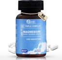 Triple Complex Magnesium 300mg • 124; Høj Absorption • Magnesiumglycinat, Citrate & Malate Supplement • 124; Understøtter muskelfunktion, Metabolisme & Heart Health • 124; Vegan; Non- GMO • 124; 90 Kapsler (pakning med 1)