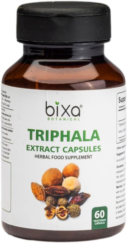 bixa BOTANINIC Ayurvedic Natural Herbal Supplement Triphala Extract Capsule for Sund fordøjelse & Absorption of Nutrients (Amla + Haritaki + Bibhitak) (60 greve (pakke med 1))