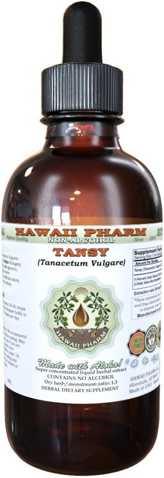Tansy Alkohol- Free Liquid Extract, Organic Tansy (Tanacetum Vulgare) Tørret løv og Blomstrende Tops Glycerit Natural Herbal Supplement, Hawaii Pharm, USA 2 fl.oz