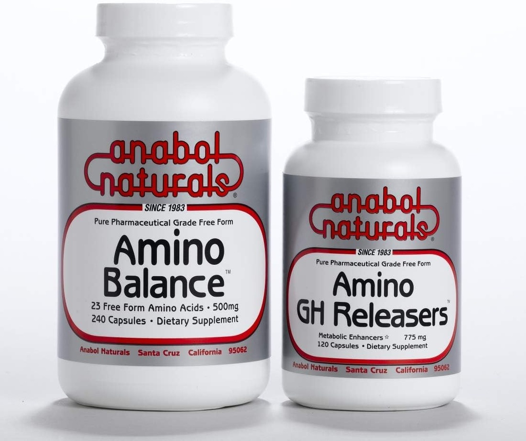 Physique Stack- Amino Balance 240 caps Komplet Free Form Formel med BCAA 's og EAA' s for Muscle Recovery. Amino GHReleasers 120 caps Præ- træning med L-arginin og L-glutamin til Lean Muscle Growth