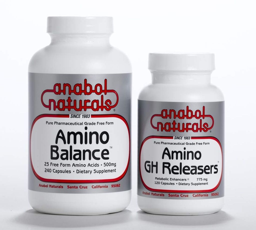 Physique Stack- Amino Balance 240 caps Komplet Free Form Formel med BCAA 's og EAA' s for Muscle Recovery. Amino GHReleasers 120 caps Præ- træning med L-arginin og L-glutamin til Lean Muscle Growth