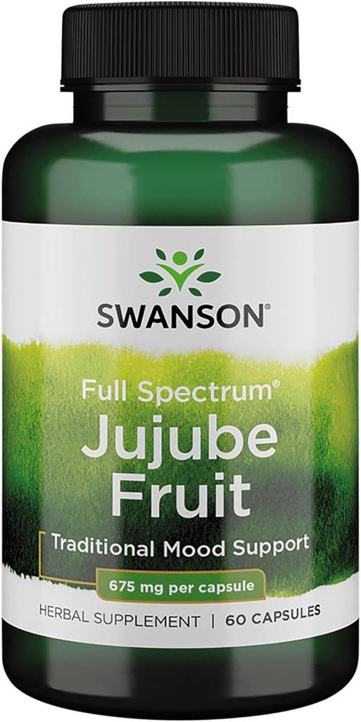 Swanson Jujube Fruit - Full Spectrum Herbal Supplement Fremme af en rolig og afdæmpet sind - Natural Formel Support Stress & Support - (60 kapsler, 675 mg hver)