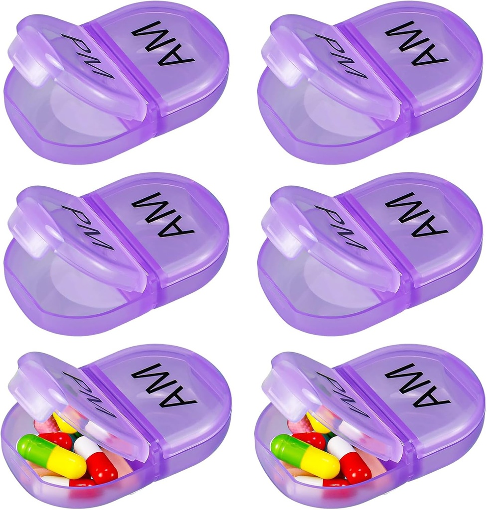 6 Pack Pill Organizer Pocket lille sag Holder Am Pm Pill sag Portable To Segment runde rejse 2 gange om dagen for Vitamin Medicin supplement (lilla)