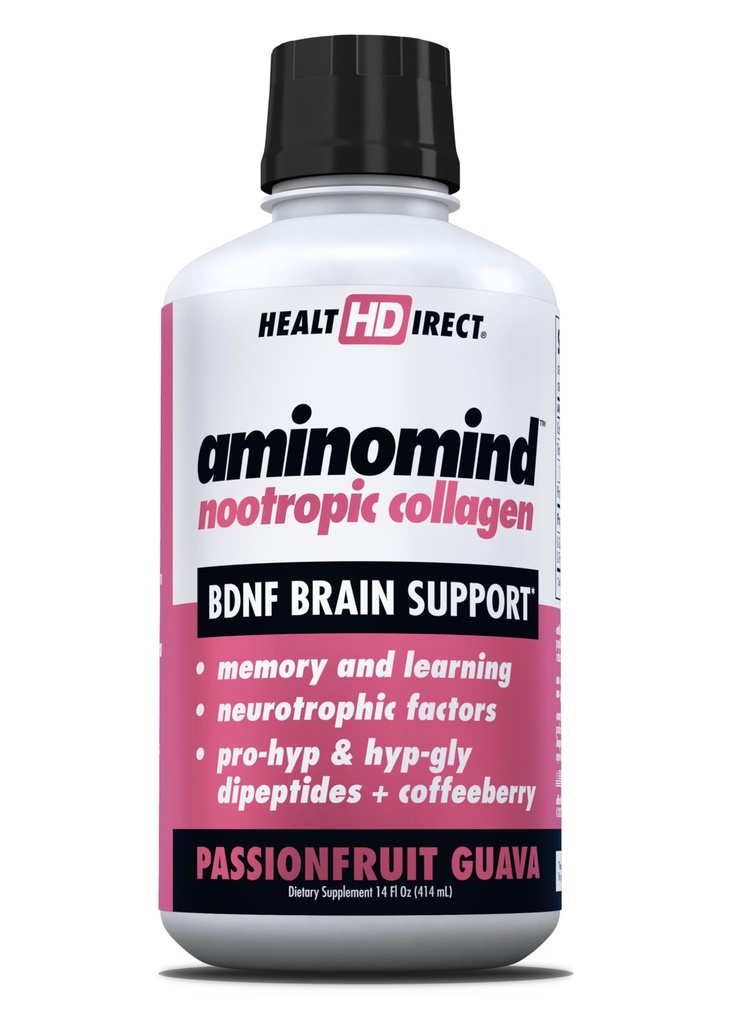 SUNDHEDSDIRECT - AminoMind - Nootrop Collagen Supplement for Hjerne Sundhed og BDNF - Pro- Hyp & Hyp- Gly Dipeptider, Coffeeberry Antioxidanter - Passionsfrugt Guava - 14 Fl Oz (28 Servere)