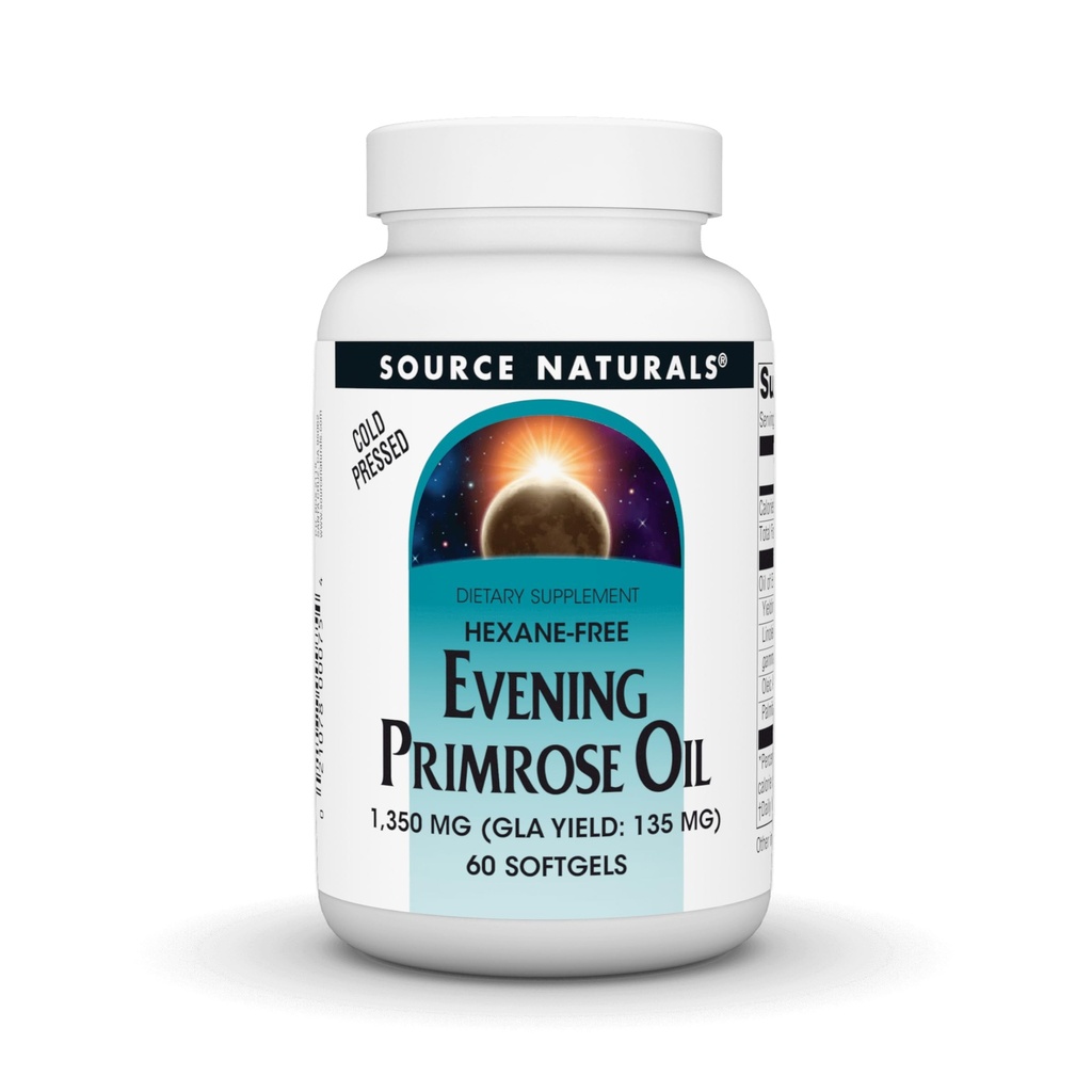 Source Naturals Evening Primrose Oil - Hexane- Free - 1350mg - GLA Yield: 135 mg - Cold- Pressed - 60 Softgels