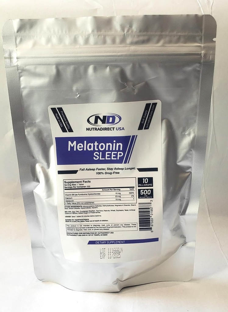 NutraDirect Melatonin 10mg tidsfrigivelse - 500 tabletter