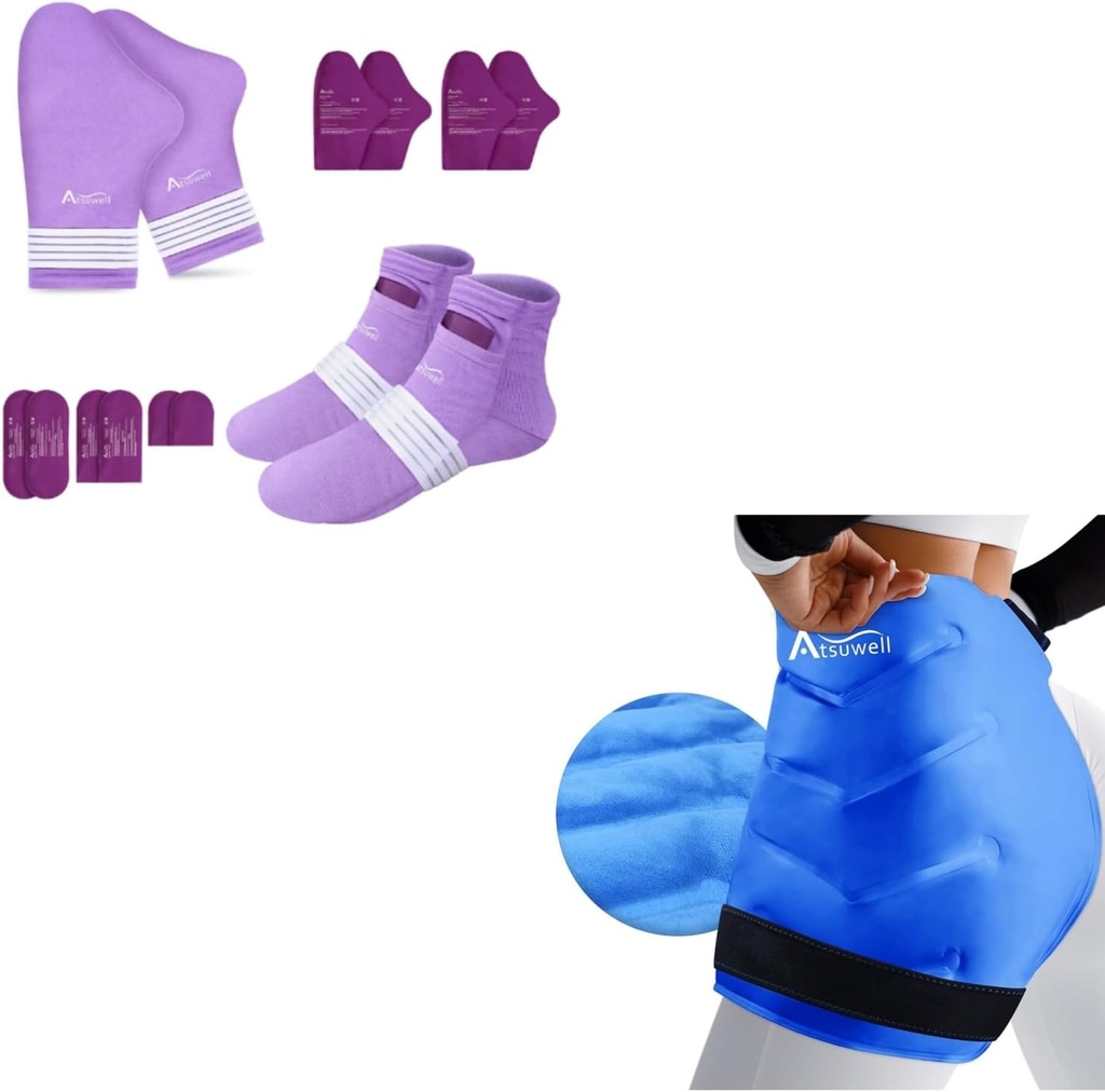 Atsuwell Chemo Gloves and Socks for Neuropathy & XL Hip Ice Pack Wrap After Surgery