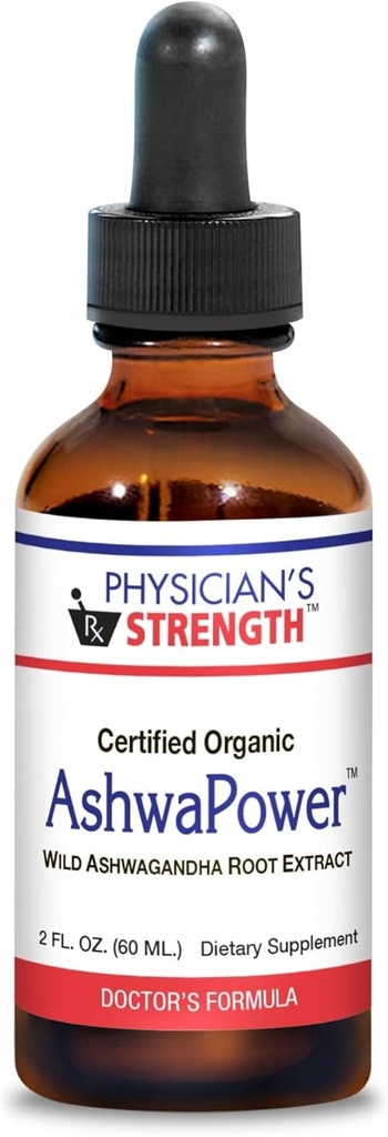 Physician's Strength AshwaPower - 2 fl oz - Wild Ashwagandha Root Extract - Supports Overall Health & Energy - 86 Servings