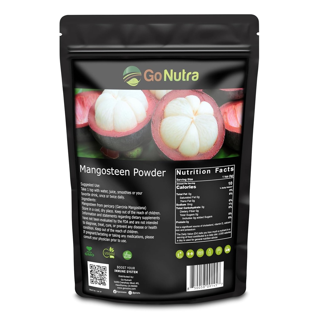Go Nutra - Mangosteen Powder, Pure Superfood Powder Lavet af Mangosteens Pericarp (Hull), Antioxidant- Rich for Yogurts, Frugtjuice, Smoothie Mix, og mere, Non- GMO, Vegan, 8oz