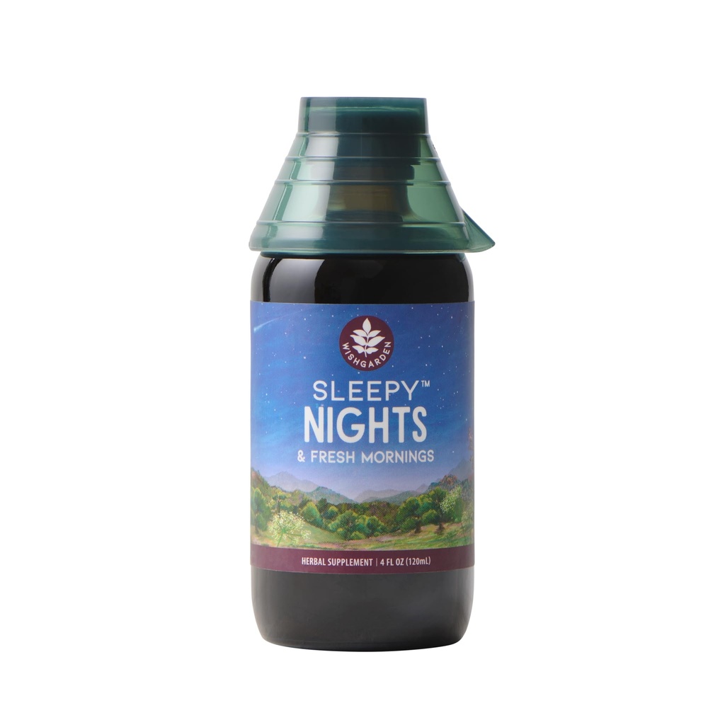 WishGarden Urter Sleepy Nights & Fresh Mornings - All- Natural Herbal Sleep Aid Tinktur, Organic Sleep Supplement med Passionflower, Humle og Schedlcap, Understøtter dyb søvn & sund søvn cykler, 4oz