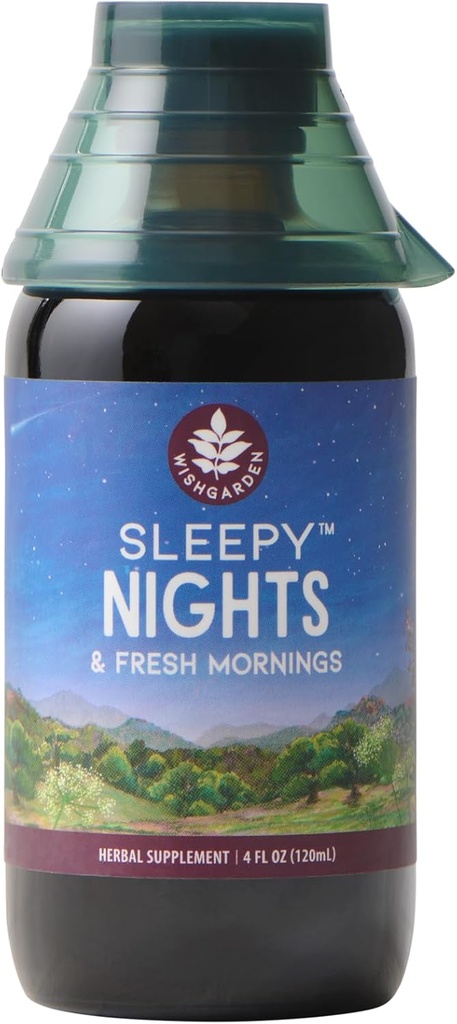 WishGarden Urter Sleepy Nights & Fresh Mornings - All- Natural Herbal Sleep Aid Tinktur, Organic Sleep Supplement med Passionflower, Humle og Schedlcap, Understøtter dyb søvn & sund søvn cykler, 4oz