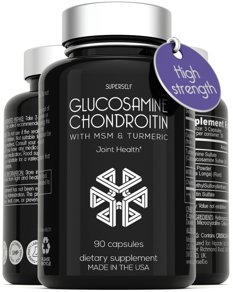 Glucosamin Chondroitin MSM med gurkemeje - fælles støttesupplement til voksne mænd og kvinder - 90 kapsler - 1500mg glucosamin Sulfate per servering