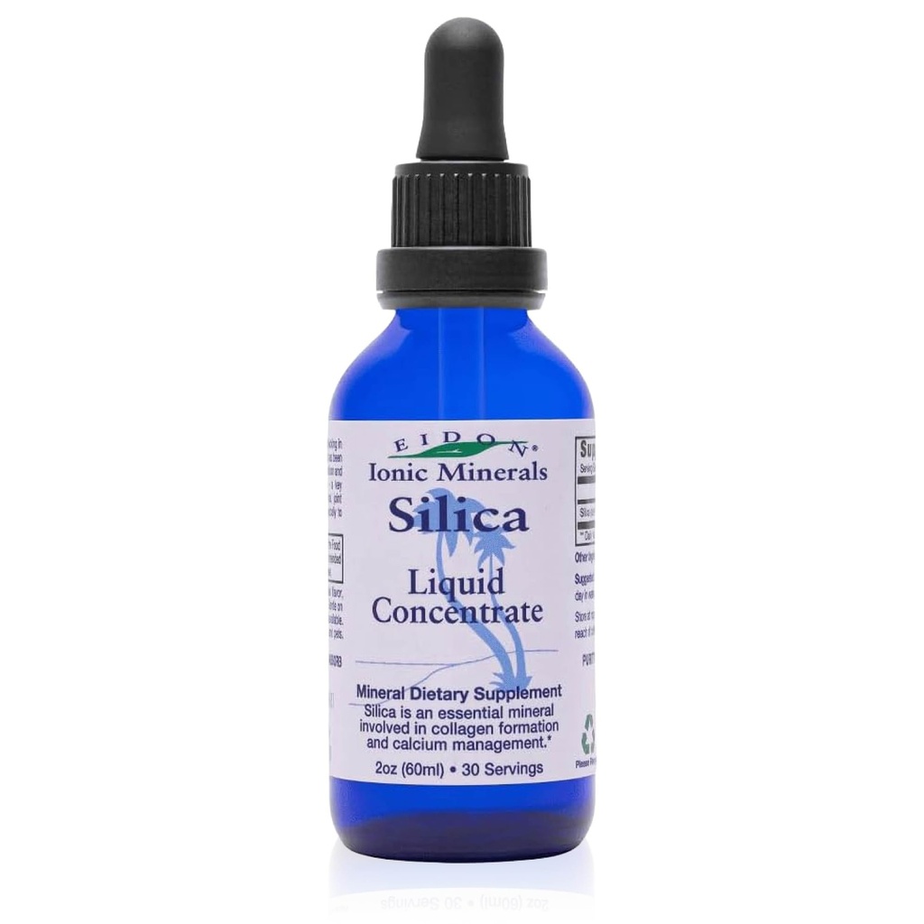 Eidon flydende silica Mineral koncentrat - Silica supplement til hår, hud og negle, Drops til støtte Collagen produktion, Hjælper Administrer Calcium, Ingen tilsat sukker - 2 oz