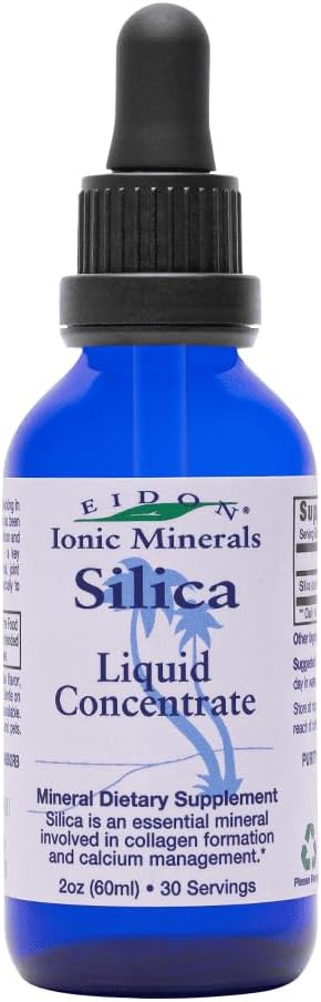 Eidon flydende silica Mineral koncentrat - Silica supplement til hår, hud og negle, Drops til støtte Collagen produktion, Hjælper Administrer Calcium, Ingen tilsat sukker - 2 oz