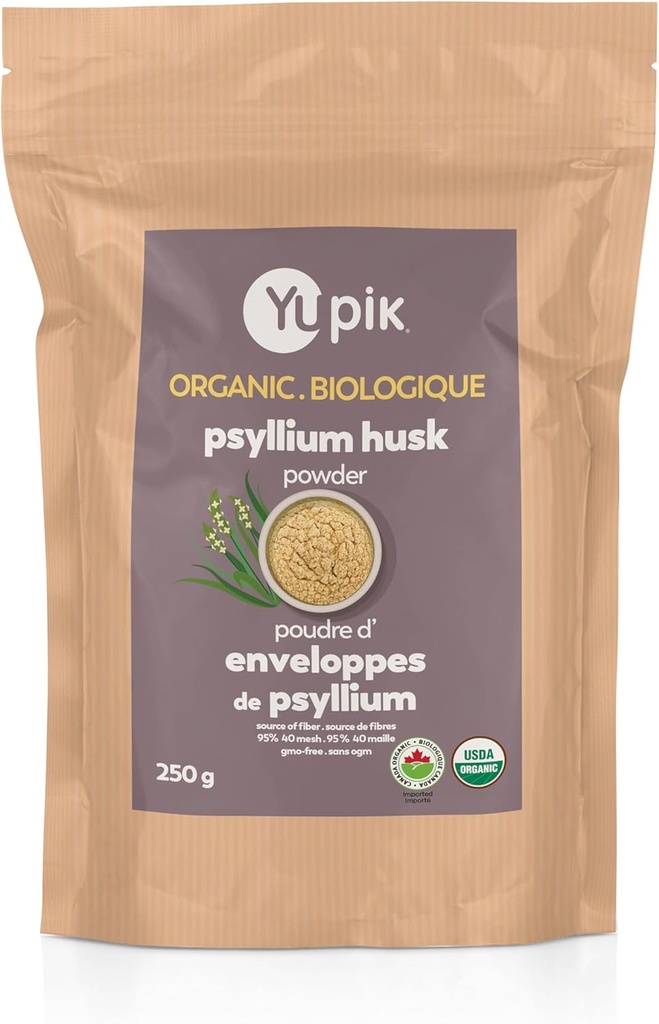 Yupik Organic Psyllium Husk Pulver 8.8oz, 95% Renhed, Opløselig Fiber, USDA Certificeret, Non-GMO, Vegan, Gluten- Free, Unflavored, Plant- baseret, Gross Milled Husk til Bagning & fordøjelsessygdomme