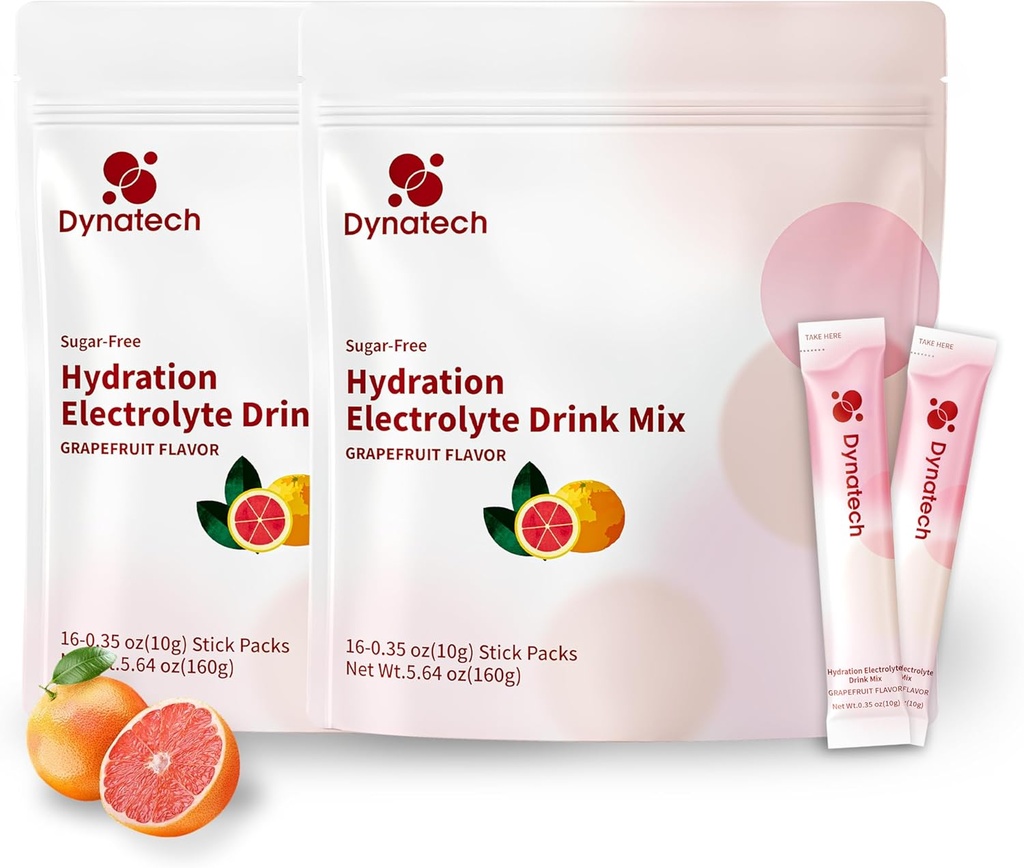 Dynatech Zero Sugar Electrolyte Drink Mix - Grapefrugt - Hydration Powder Pakninger med 10 Elektrolytter & Vitumater