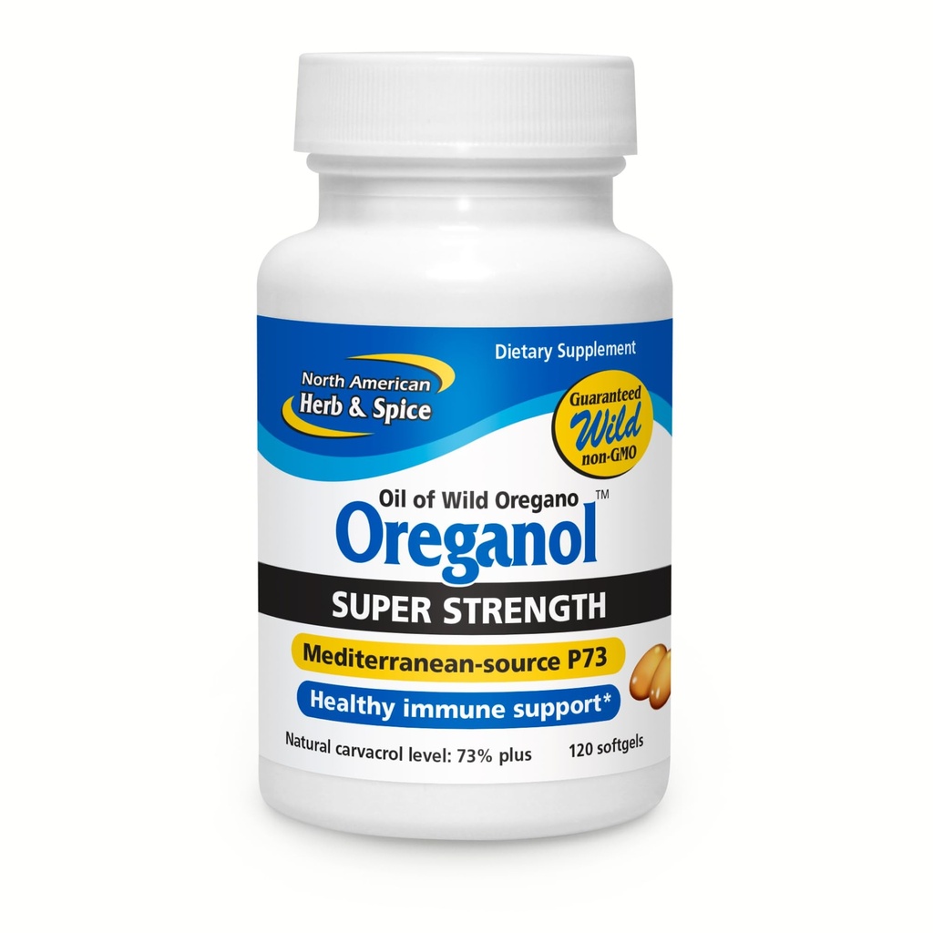 NORDAMERICAN HERB & SPICE Super Strength Oreganol P73, 120 Softgels - immunsystemet support - Vegan Friendly Wild Oregano - Non- GMO - 120 Servere