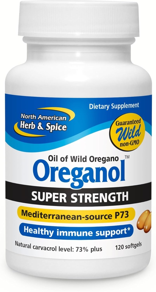 NORDAMERICAN HERB & SPICE Super Strength Oreganol P73, 120 Softgels - immunsystemet support - Vegan Friendly Wild Oregano - Non- GMO - 120 Servere