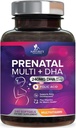 Prenatal Vitamin med folinsyre & DHA, Føtal Brain Development Support med Folate & Omega 3 s, Prenatal Multivitamin til kvinder, vitamin A, C, D, B6, B12 & Jern, Graviditet Supplement - 240 Softgels