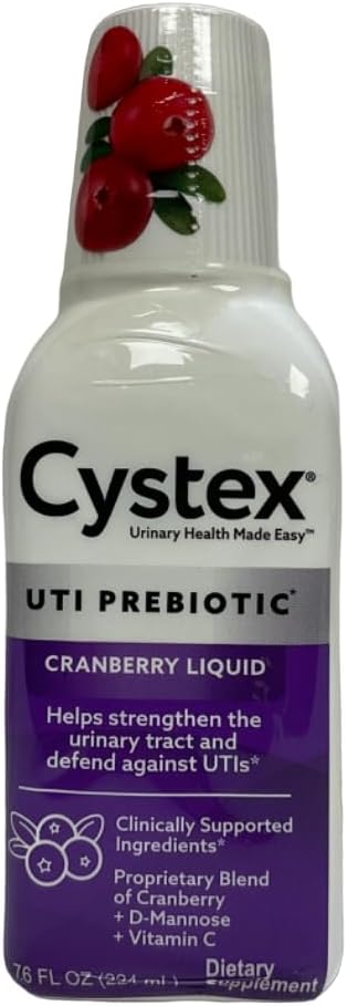 Cystex UTI Prebiotic Cranberry Liquid, Urinary Tract Support med D- Mannose, C-vitamin og bromelain, 7, 6 FL OZ (pakke med 6)
