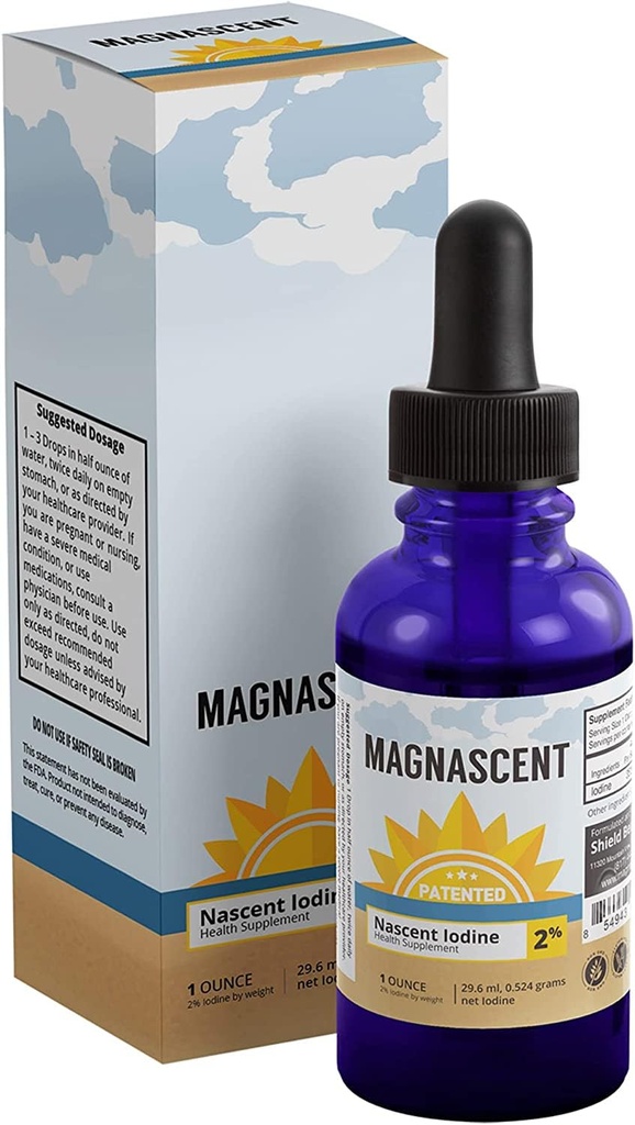 Nascent Jod Økologisk Daglig Health Supplement High Potency 2% Koncentreret Flydende Jod Drops Understøtter Energi & Metabolisme (1oz / 30ml)