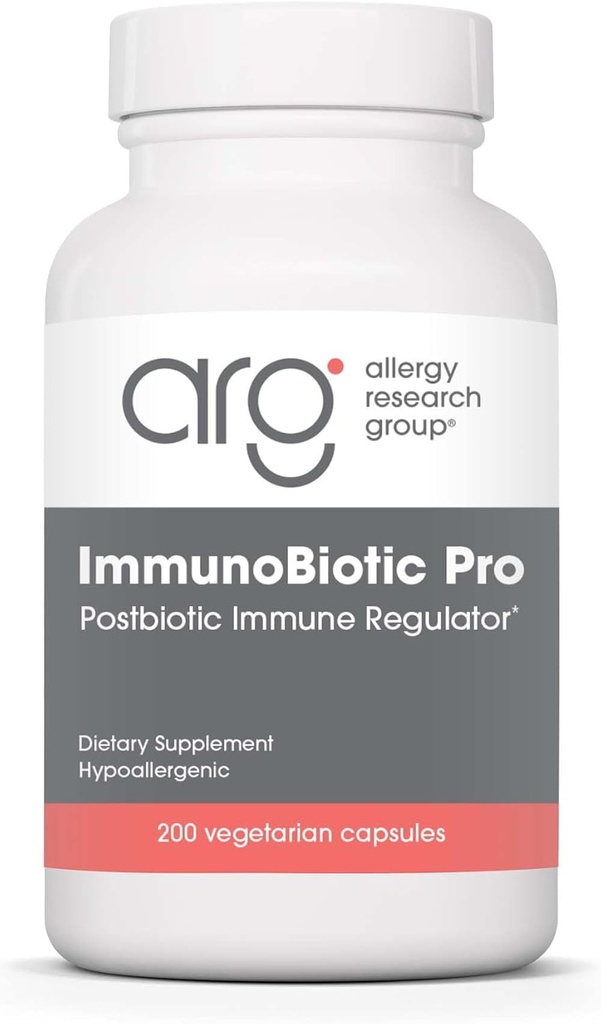Allergi Forskning ImmunoBiotic Pro supplement - Lactobacillus Rhamnosus Lysat Pulver 75 mg, Immunobiotisk Regulator, Immunforsvar, Vegetariske Kapsler - 200 Tæl