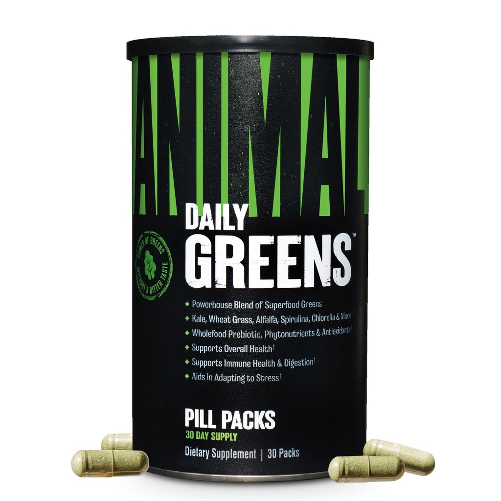 Animal Daily Green Pill Packs - Kale, Hvede Græs, Alfalfa & Mere - Praktisk Prebiotic og Probiotic Superfood Blend til Superior Digestion, Gut Sundhed, og Immunitet for mænd og kvinder - 30 dages forsyning