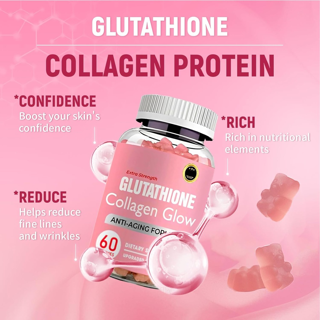 Glutathione Collagen Glow, Glutathione Collagen Glow Gummies, Collagen Gummies til kvinder hudpleje, Koreansk Collagen Gummies til at forynge din hud (2PCS)