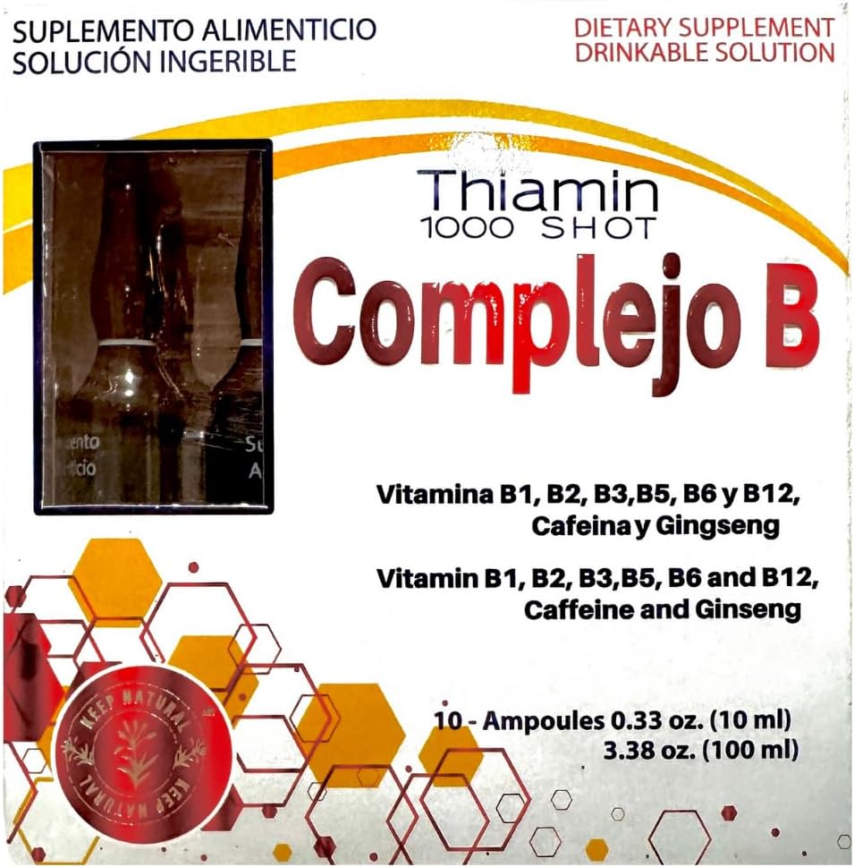 B Complex, Complejo B 1000 Shot Mex124; Multi- Vitamin, Koffein, og Ginseng Mex124; Box med 10 Ampuller af 10ml Mex124; Energi, Kognitiv funktion, og Metabolic Health Boost.