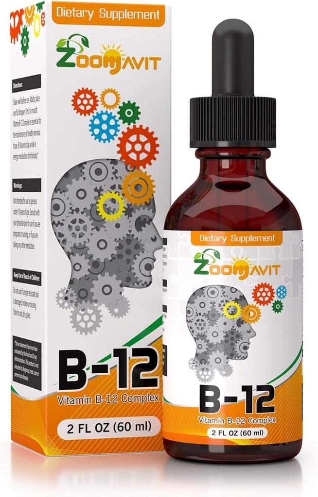 Vitamin B Complex Liquid Drops med hurtig absorption - Super B Liquid Complex Vitamin B2, B3, B5, B6 & B12 - Natural Energy Boost, Mental Focus & Sund immunsystem
