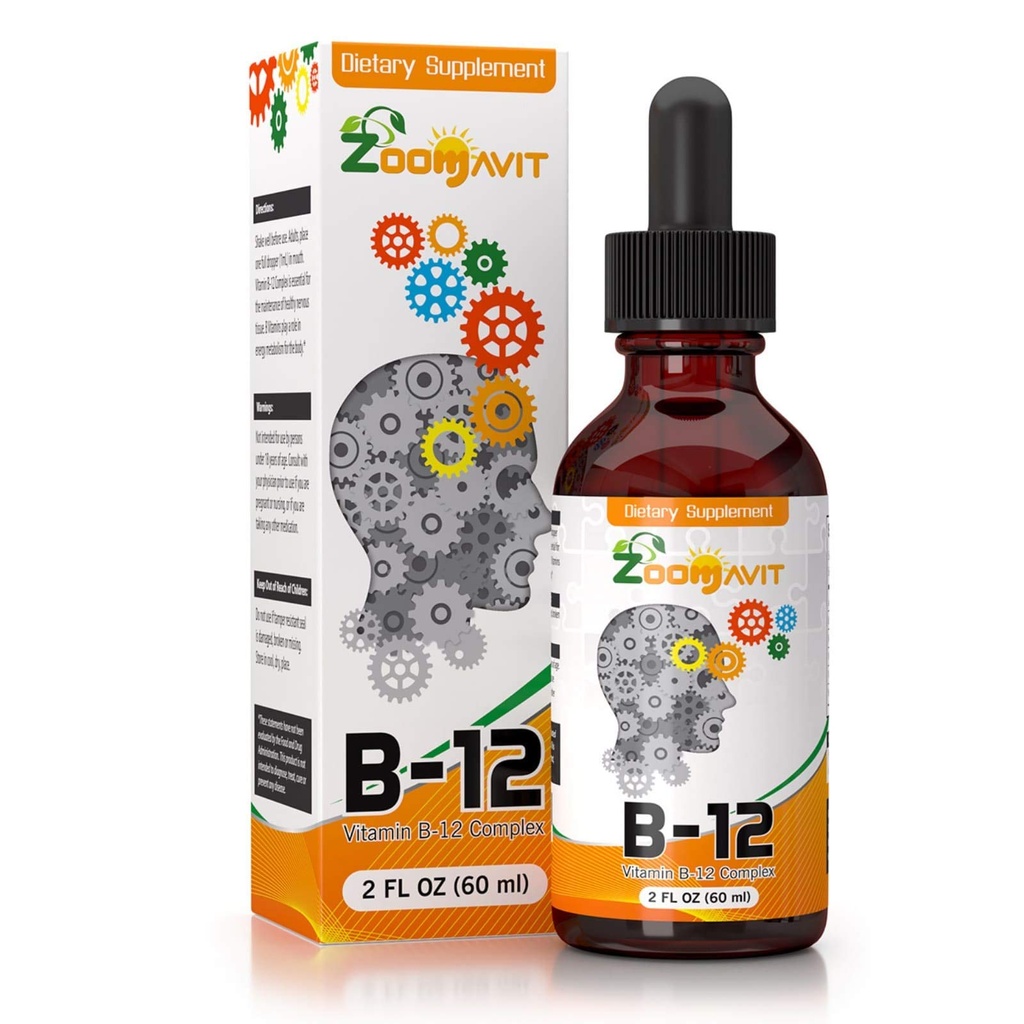 Vitamin B Complex Liquid Drops med hurtig absorption - Super B Liquid Complex Vitamin B2, B3, B5, B6 & B12 - Natural Energy Boost, Mental Focus & Sund immunsystem