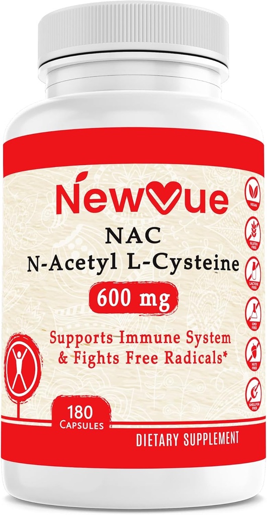 N-Acetyl L-Cysteine (NAC) 600mg, 180 Capsules - Non-GMO, Gluten Free