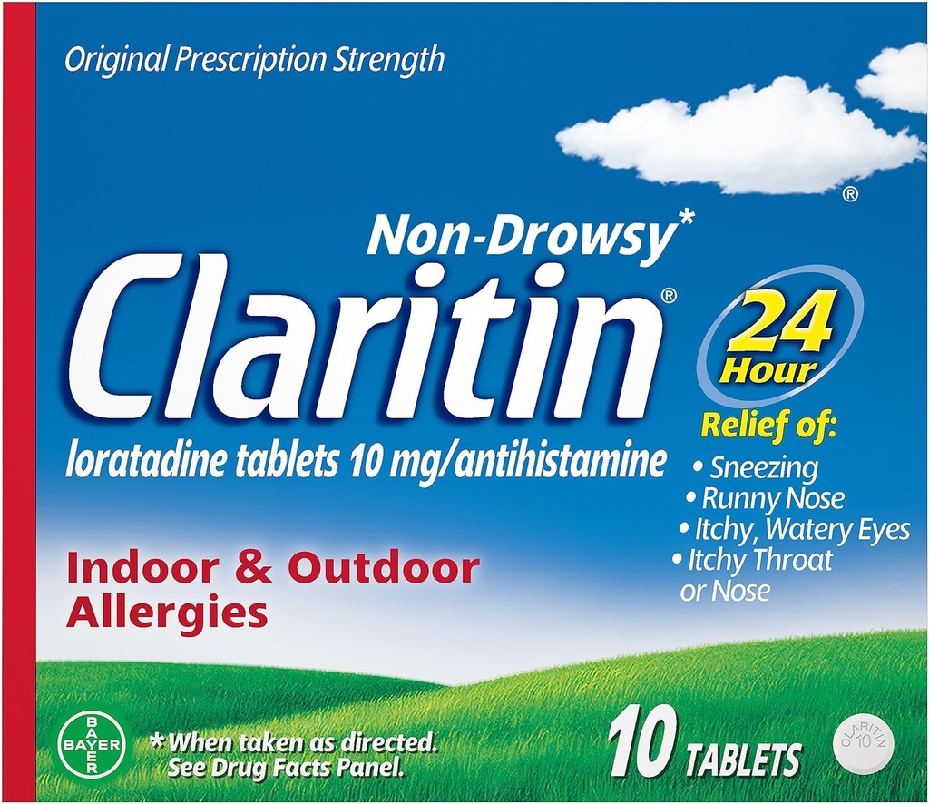 Claritin 24 HR Non Drowsy Allergy Medicine, Loratadine antihistamin tabletter, 10 Ct