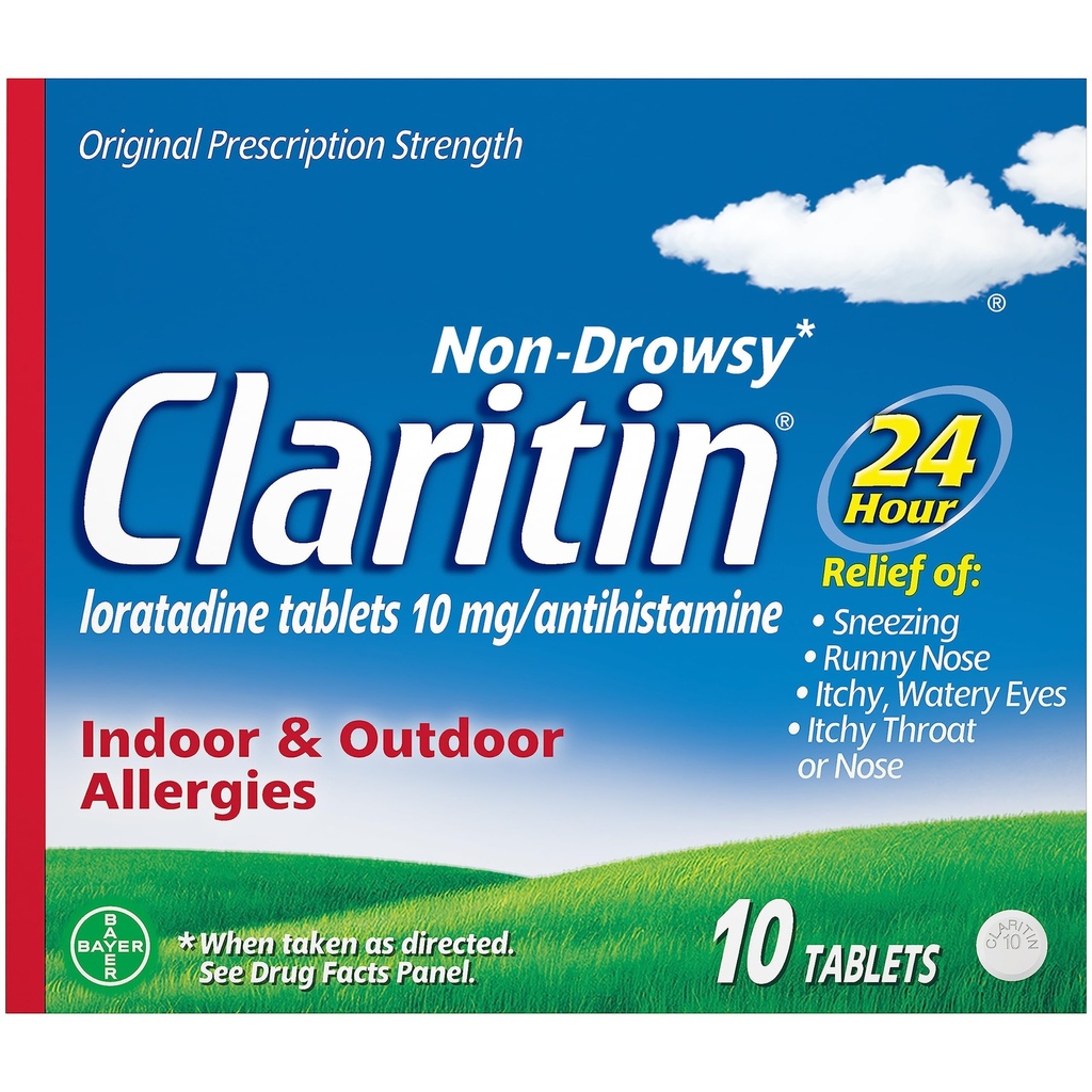 Claritin 24 HR Non Drowsy Allergy Medicine, Loratadine antihistamin tabletter, 10 Ct