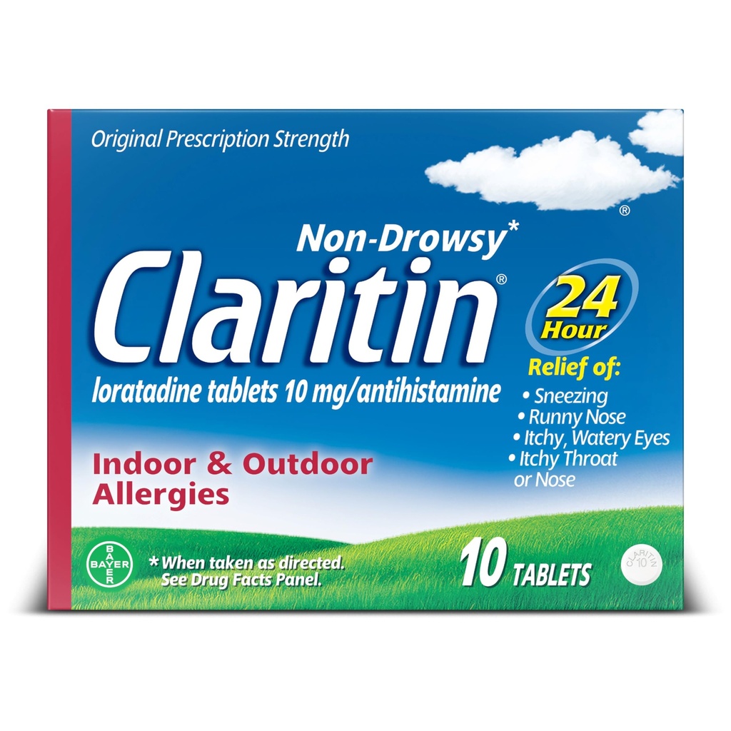 Claritin 24 HR Non Drowsy Allergy Medicine, Loratadine antihistamin tabletter, 10 Ct