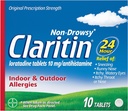 Claritin 24 HR Non Drowsy Allergy Medicine, Loratadine antihistamin tabletter, 10 Ct