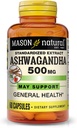 Mason Natural Ashwagandha 500 mg, Adaptogen til Stress & Energy Support, Urtetilskud, 60 dages forsyning