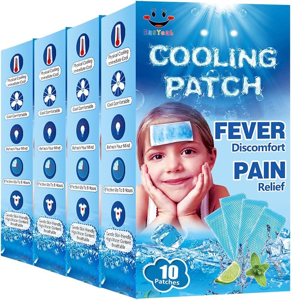 40 ark EasYe kølingspatches for feber discomfort & pain relief, køle relief feber reducere, Soothe hovedpine smerte, 10 greve per box (4 bokse)