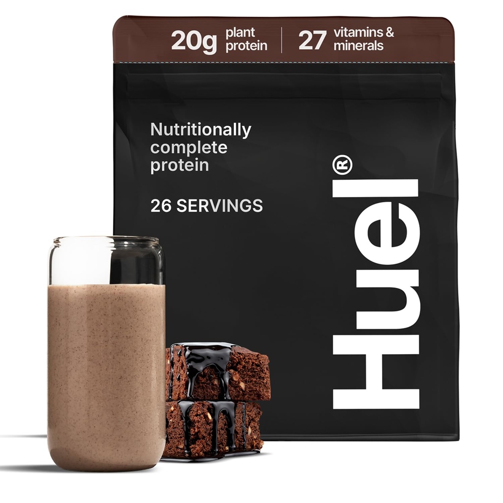 Huel Vegan Protein Powder 124; Chokolade Fudge Brownie Buddy 124; Komplet Nutrition Buddy 124; 20g Protein Powder Buddy 124; 100% Plantbaseret Buddy 124; 27 Vitamin & Mineraler, Gluten Free, Non- GMO, Lactose Free Buddy 124; 26 Servere