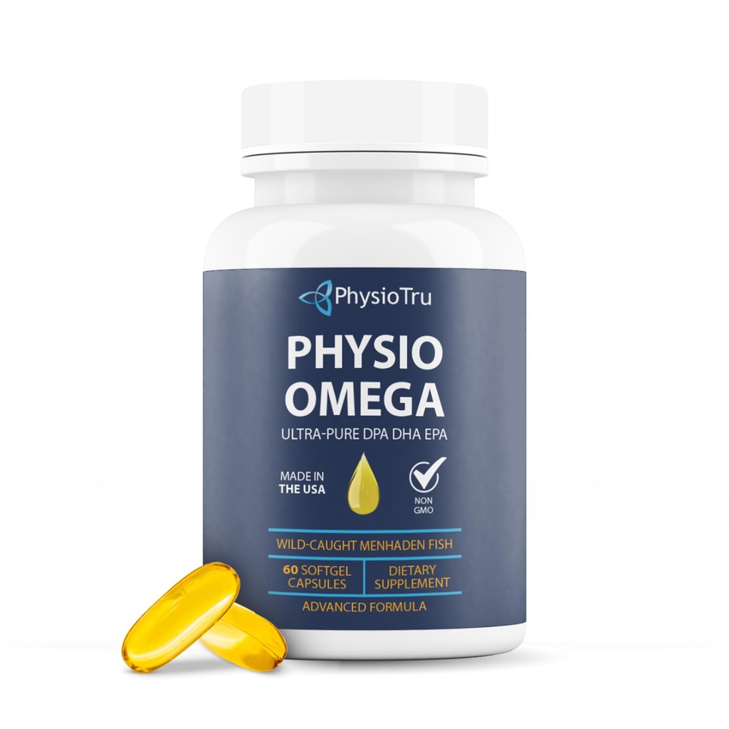 Physio Omega 2400mg fiskeolie med Omega 3 Fedtsyretilskud - Heart & Brain Health Kosttilskud til voksne - Non-GMO, Burpless, Light Citrus Flavor, Sustainable Softgels - 60 Softgels, 30-Day Supply